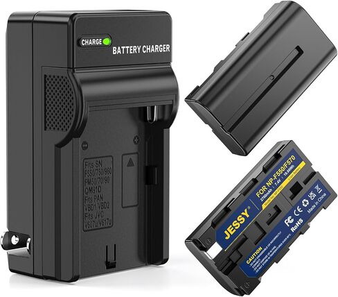 JESSY 2Pack NP-F550 Battery with Wall Charger Compatible for Sony NP F550, F570, F530, F970, F750, F330, TR516, TR716, TR818, TR910, TR917, CN-160, CN-216 LED Video Light, Monitors, Camera Slider in Kuwait
