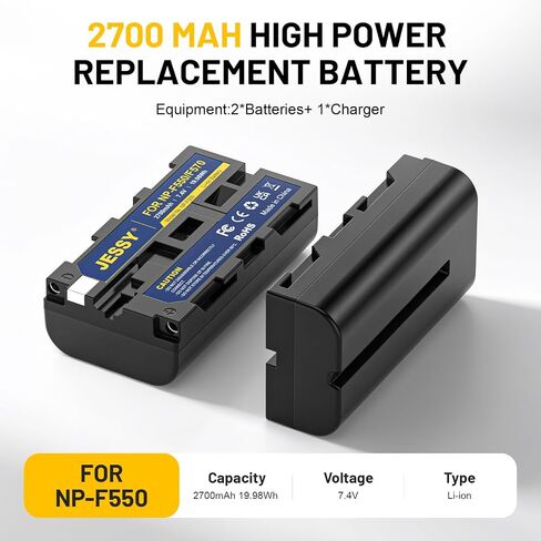 JESSY 2Pack NP-F550 Battery with Wall Charger Compatible for Sony NP F550, F570, F530, F970, F750, F330, TR516, TR716, TR818, TR910, TR917, CN-160, CN-216 LED Video Light, Monitors, Camera Slider in Kuwait