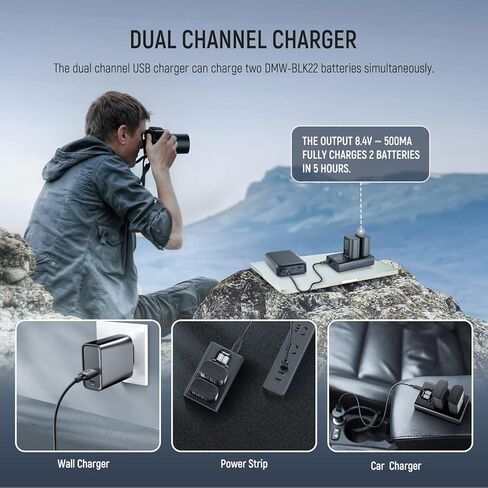 NEEWER Replacement Battery and Charger Set for DMW-BLK22, Compatible with Panasonic Lumix DC-S5 GH5 II S5 II GH6 S5 IIX S9, 2 Pack 2400 mAh Batteries and Type C Dual Channel USB Charger in Kuwait