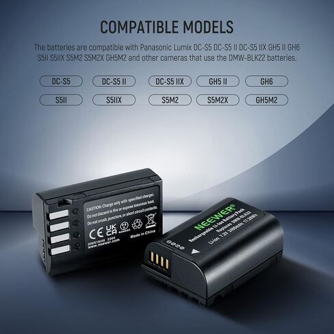 NEEWER Replacement Battery and Charger Set for DMW-BLK22, Compatible with Panasonic Lumix DC-S5 GH5 II S5 II GH6 S5 IIX S9, 2 Pack 2400 mAh Batteries and Type C Dual Channel USB Charger in Kuwait