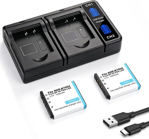 2Pack NP-50 Battery 1400MAH with LED Dual Charger for Fujifilm BC-50 BC-45W | FinePix F200EXR F75EXR F70EXR F100fd F60fd F50fd XF1 XP100 XP150 XP170 X20 F605EXR F660EXR F775EXR F900EXR in Kuwait
