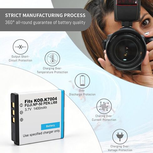 2Pack NP-50 Battery 1400MAH with LED Dual Charger for Fujifilm BC-50 BC-45W | FinePix F200EXR F75EXR F70EXR F100fd F60fd F50fd XF1 XP100 XP150 XP170 X20 F605EXR F660EXR F775EXR F900EXR in Kuwait
