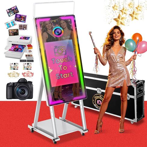 Mirror Photo Booth 40" with Camera and Printer,22'' Interactive Touch Screen Magic Mirror Photo Booth Built-in Mini PC, Instant Print and Share APP Remote RGB Light for Professional Party Photography in Kuwait