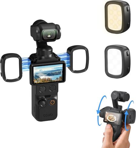 BRDRC 2PCS Pocket 3/4 Magnetic Auxiliary Light, USB C Rechargeable Mini LED Fill Light Attachment, 3 Color Mode & 3-Level Adjustable Brightness for DJI Osmo Pocket 3/4 & Xtra Muse Accessories in Kuwait