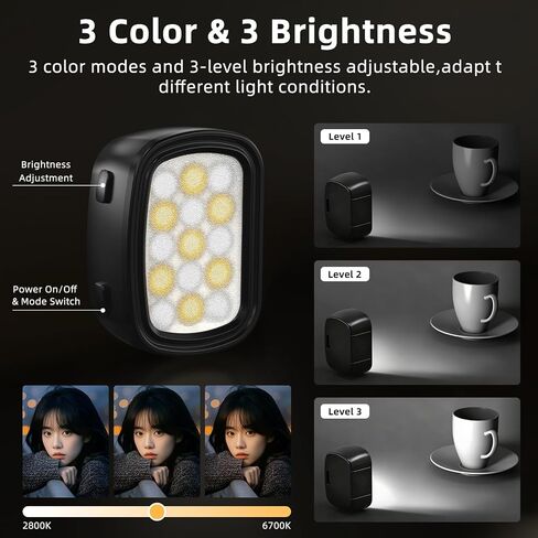 BRDRC 2PCS Pocket 3/4 Magnetic Auxiliary Light, USB C Rechargeable Mini LED Fill Light Attachment, 3 Color Mode & 3-Level Adjustable Brightness for DJI Osmo Pocket 3/4 & Xtra Muse Accessories in Kuwait