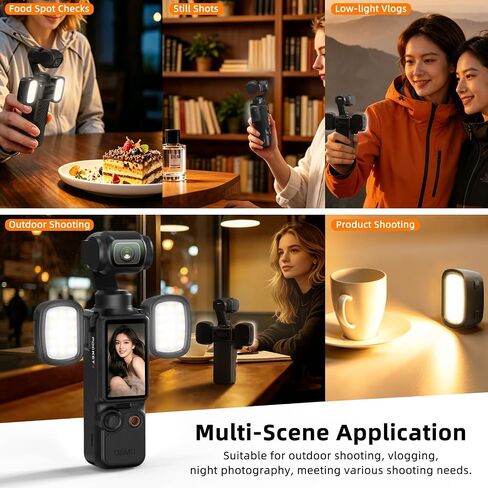 BRDRC 2PCS Pocket 3/4 Magnetic Auxiliary Light, USB C Rechargeable Mini LED Fill Light Attachment, 3 Color Mode & 3-Level Adjustable Brightness for DJI Osmo Pocket 3/4 & Xtra Muse Accessories in Kuwait