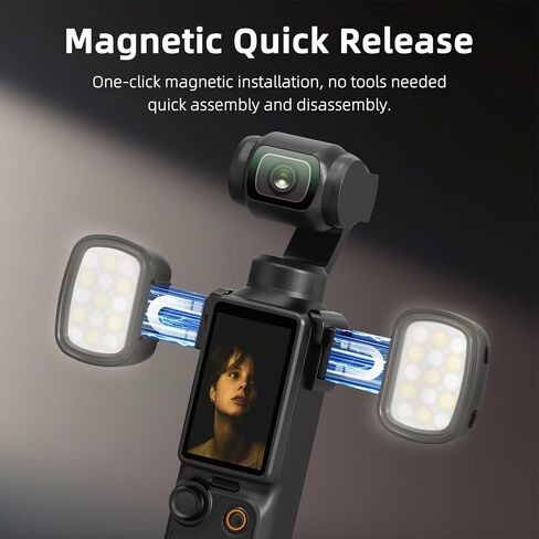 BRDRC 2PCS Pocket 3/4 Magnetic Auxiliary Light, USB C Rechargeable Mini LED Fill Light Attachment, 3 Color Mode & 3-Level Adjustable Brightness for DJI Osmo Pocket 3/4 & Xtra Muse Accessories in Kuwait