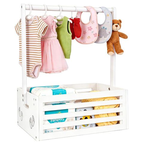 Baby Shower Crate Closet, Foldable Storage Organizer | 2-in-1 bamboo organizer with 16.02 x 11.02 x 6.3 in basket, 21.85 in overall height, and two clothes-bar positions in Kuwait