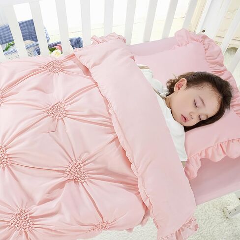 HOMBYS 3 Pieces Princess Pink CribBedding Set for Baby Girls, Ultra Soft Blush Pinch Pleat Comforter Set with Ruffles for All Season in Kuwait