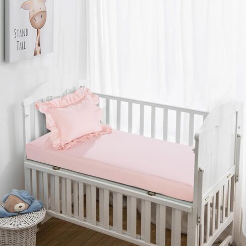 HOMBYS 3 Pieces Princess Pink CribBedding Set for Baby Girls, Ultra Soft Blush Pinch Pleat Comforter Set with Ruffles for All Season in Kuwait