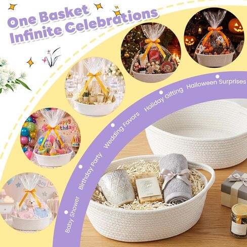Zounys 20Pack Small Woven Gift Basket with Bags and Bows, DIY White Baskets for Gifts, Baskets for Gifts Empty to Fill for Nursery, Baby Shower, Birthday Party and New Mom Presents in Kuwait