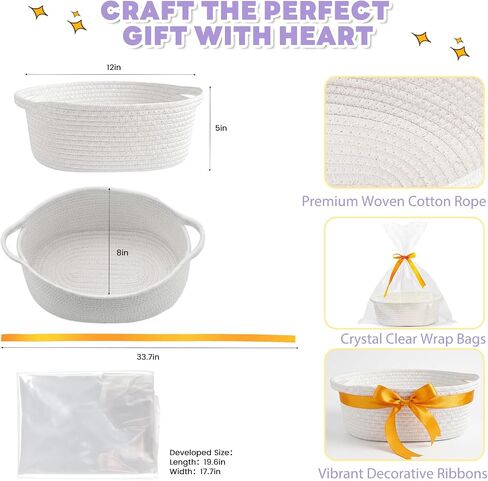 Zounys 20Pack Small Woven Gift Basket with Bags and Bows, DIY White Baskets for Gifts, Baskets for Gifts Empty to Fill for Nursery, Baby Shower, Birthday Party and New Mom Presents in Kuwait