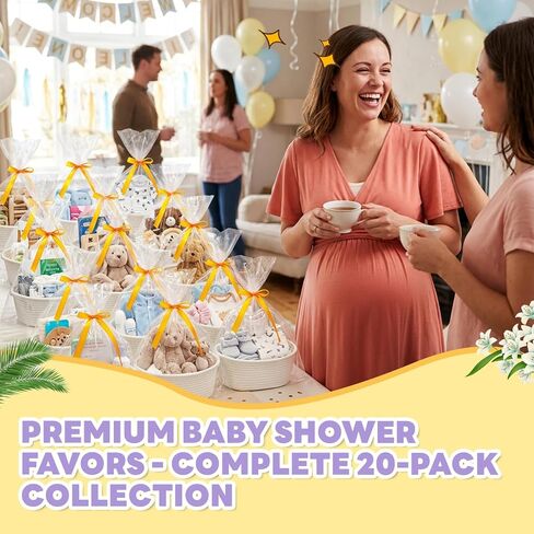 Zounys 20Pack Small Woven Gift Basket with Bags and Bows, DIY White Baskets for Gifts, Baskets for Gifts Empty to Fill for Nursery, Baby Shower, Birthday Party and New Mom Presents in Kuwait