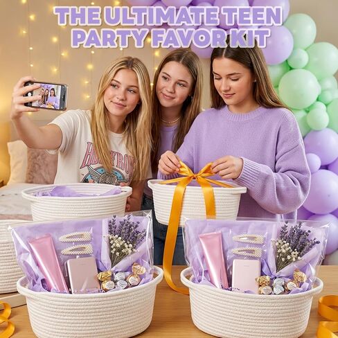 Zounys 20Pack Small Woven Gift Basket with Bags and Bows, DIY White Baskets for Gifts, Baskets for Gifts Empty to Fill for Nursery, Baby Shower, Birthday Party and New Mom Presents in Kuwait