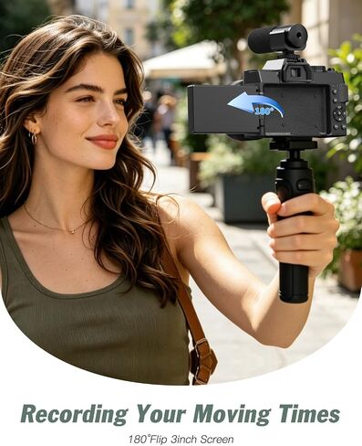 8K Digital Cameras for Photography,64MP vlogging Camera with 180°Flip Screen，16X Zoom，2 Batteries&32GB TF Card, WiFi,Microphone, Wide & Macro Lens Kit (Black) in Kuwait