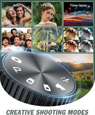 8K Digital Cameras for Photography,64MP vlogging Camera with 180°Flip Screen，16X Zoom，2 Batteries&32GB TF Card, WiFi,Microphone, Wide & Macro Lens Kit (Black) in Kuwait