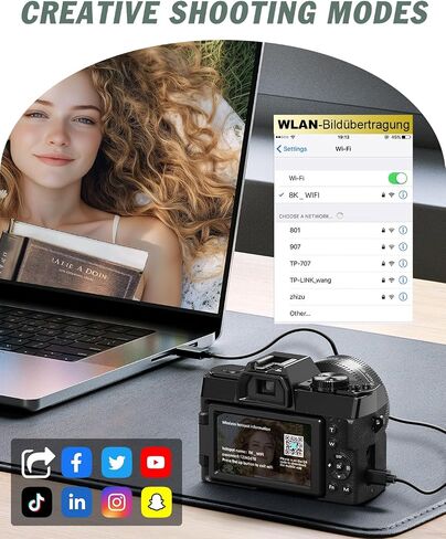 8K Digital Cameras for Photography,64MP vlogging Camera with 180°Flip Screen，16X Zoom，2 Batteries&32GB TF Card, WiFi,Microphone, Wide & Macro Lens Kit (Black) in Kuwait