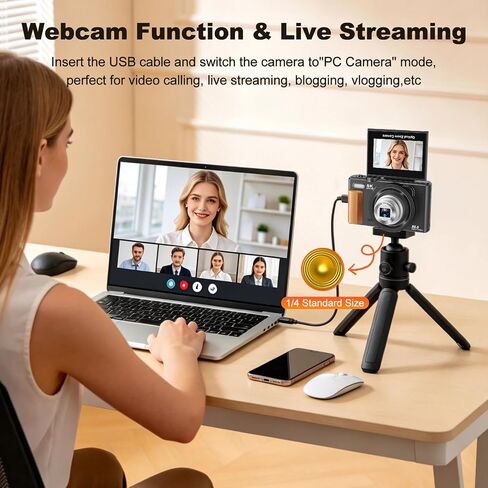 5K Digital Camera,80MP Digital Camera for Photography with 12X Optical Zoom | 3" 180° Flip Screen,Retractable Lens,WIFI,Flash,Autofocus,Vlogging Camera for Youtube with 2 Batteries & 16GB TF Card in Kuwait