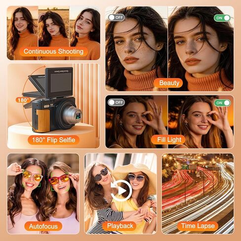 5K Digital Camera,80MP Digital Camera for Photography with 12X Optical Zoom | 3" 180° Flip Screen,Retractable Lens,WIFI,Flash,Autofocus,Vlogging Camera for Youtube with 2 Batteries & 16GB TF Card in Kuwait