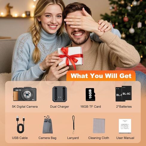 5K Digital Camera,80MP Digital Camera for Photography with 12X Optical Zoom | 3" 180° Flip Screen,Retractable Lens,WIFI,Flash,Autofocus,Vlogging Camera for Youtube with 2 Batteries & 16GB TF Card in Kuwait