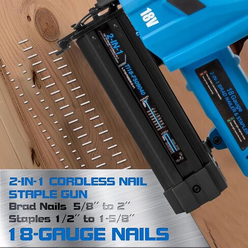 Cordless Brad Nailer with Battery, 2-in-1 Electric Nail Gun/Staple Gun Drives 1600 Nails per Charge, 18 Gauge 5/8’’ to 2’’ Nails and 1/2’’ to 1-5/8’’ Staples in Kuwait