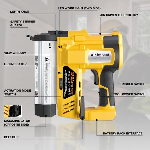 Cordless 2-in-1 Electric Nail Gun and Staple Gun for Dewalt 20V Battery Powered Brad Nailer (Tool Only), Adjustable Depth Finish Nailer with Nails and Staples for Home Improvement & Woodworking in Kuwait