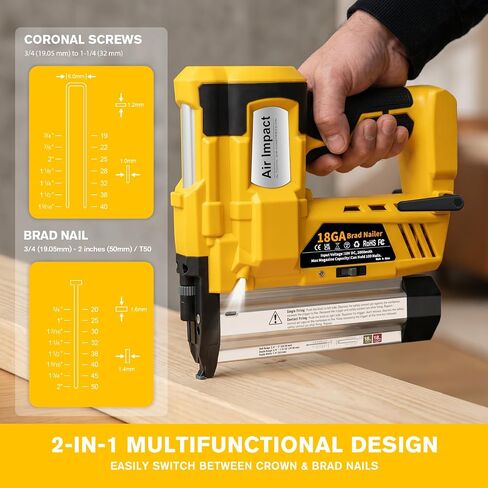 Cordless 2-in-1 Electric Nail Gun and Staple Gun for Dewalt 20V Battery Powered Brad Nailer (Tool Only), Adjustable Depth Finish Nailer with Nails and Staples for Home Improvement & Woodworking in Kuwait