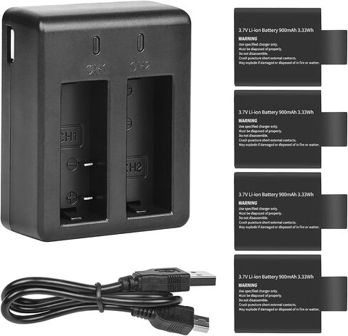Dual Battery Charger with 4 Pack Replacement Battery 3.7V 900mAh Li-ion Compatible with SJCAM SJ4000 SJ5000 SJ6000 M10 Action Camera in Kuwait