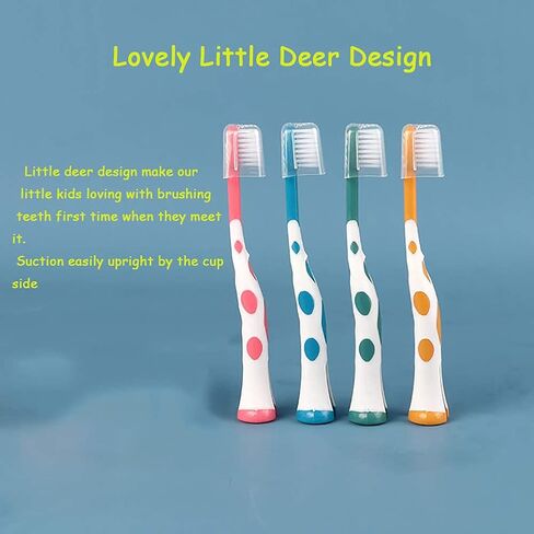 newrichbee 8 Packs Lovely Deer Kids Toothbrush for 2-8 Years | Extra Soft Toddler Toothbrush(Pink&Orange&Blue&Green) in Kuwait