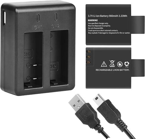 Dual Battery Charger with 4 Pack Replacement Battery 3.7V 900mAh Li-ion Compatible with SJCAM SJ4000 SJ5000 SJ6000 M10 Action Camera in Kuwait