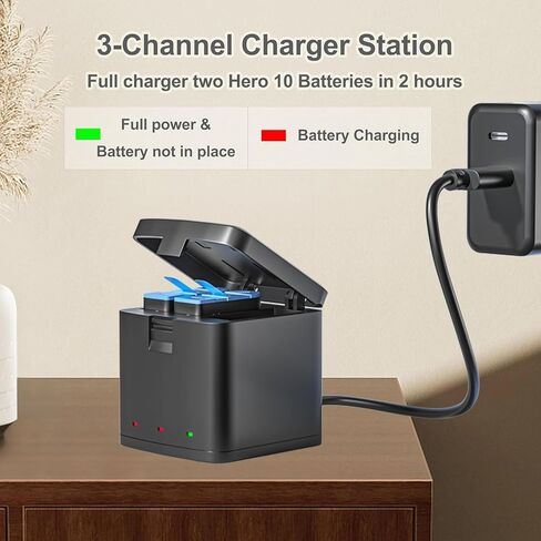 EERSY 2 Pack Batteries with 3-Channel Charger Station Compatible with GoPro Hero 12, 11, 10, 9 Black Camera Battery in Kuwait