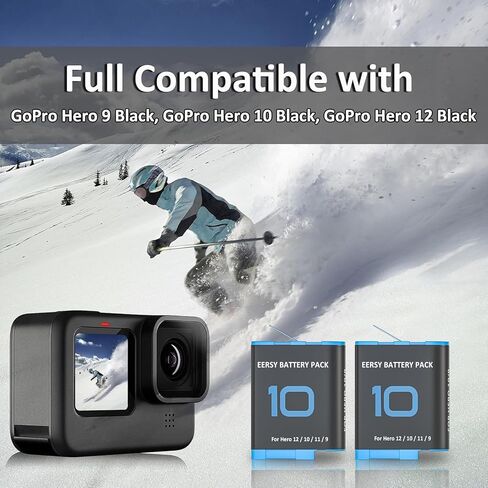 EERSY 2 Pack Batteries with 3-Channel Charger Station Compatible with GoPro Hero 12, 11, 10, 9 Black Camera Battery in Kuwait