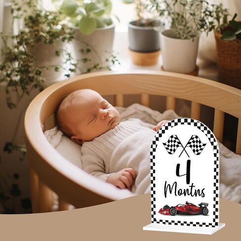 F1 Decor Baby Boy Monthly Milestone Baby Room Decor Acrylic 5 * 7 Inch | Funny Racing Car Decor Baby Boy Monthly Milestone 1-12 Monthly Baby Milestone Boy Newborn Photography Props in Kuwait