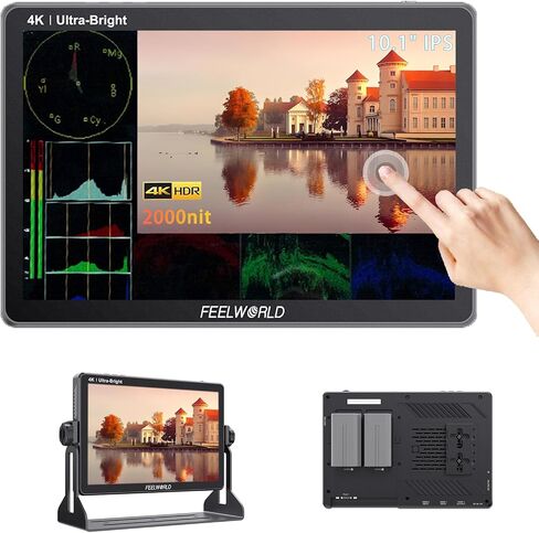 FEELWORLD LUT11H 2000nit Camera Field Monitor, 10.1 Inch 1920x1200 Touchscreen 4K 60Hz HDMI Video Monitor Screen with U-Shape Bracket, Dual Battery Slots, 3D LUT Waveform HDR Focus Peaking in Kuwait