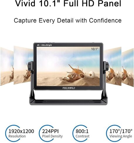 FEELWORLD LUT11H 2000nit Camera Field Monitor, 10.1 Inch 1920x1200 Touchscreen 4K 60Hz HDMI Video Monitor Screen with U-Shape Bracket, Dual Battery Slots, 3D LUT Waveform HDR Focus Peaking in Kuwait