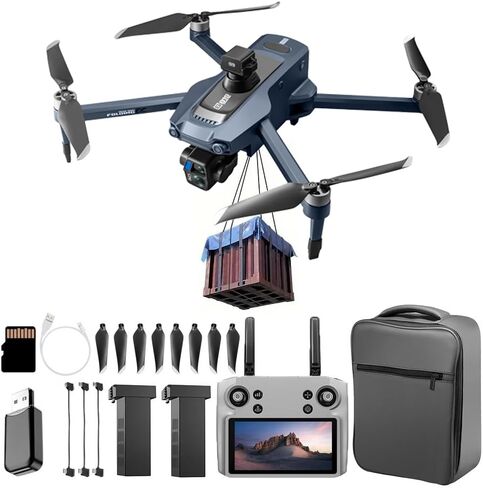GPS Drone with One Key Airdrop (1 pound), 5G Technology, Brushless Motor, 360° Laser Obstacle Avoidance, 5 Inch Touch - Screen Display Remote Controller, 2.7K Real Pixels, 3 Axis Gimbal Camera, Auto Return (Go Home), One Key Follow (Follow me), Speed Adju in Kuwait