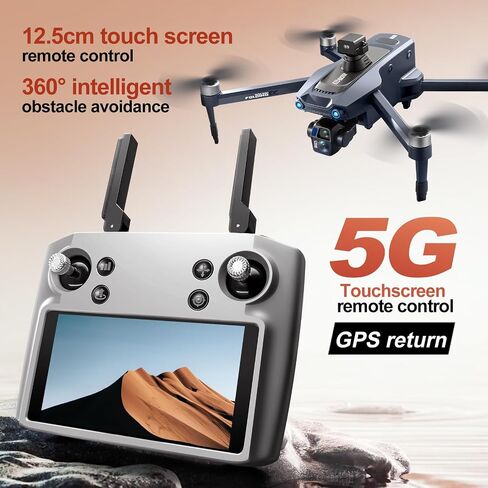 GPS Drone with One Key Airdrop (1 pound), 5G Technology, Brushless Motor, 360° Laser Obstacle Avoidance, 5 Inch Touch - Screen Display Remote Controller, 2.7K Real Pixels, 3 Axis Gimbal Camera, Auto Return (Go Home), One Key Follow (Follow me), Speed Adju in Kuwait