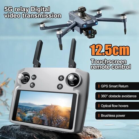 GPS Drone with One Key Airdrop (1 pound), 5G Technology, Brushless Motor, 360° Laser Obstacle Avoidance, 5 Inch Touch - Screen Display Remote Controller, 2.7K Real Pixels, 3 Axis Gimbal Camera, Auto Return (Go Home), One Key Follow (Follow me), Speed Adju in Kuwait