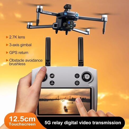 GPS Drone with One Key Airdrop (1 pound), 5G Technology, Brushless Motor, 360° Laser Obstacle Avoidance, 5 Inch Touch - Screen Display Remote Controller, 2.7K Real Pixels, 3 Axis Gimbal Camera, Auto Return (Go Home), One Key Follow (Follow me), Speed Adju in Kuwait