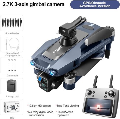 GPS Drone with One Key Airdrop (1 pound), 5G Technology, Brushless Motor, 360° Laser Obstacle Avoidance, 5 Inch Touch - Screen Display Remote Controller, 2.7K Real Pixels, 3 Axis Gimbal Camera, Auto Return (Go Home), One Key Follow (Follow me), Speed Adju in Kuwait