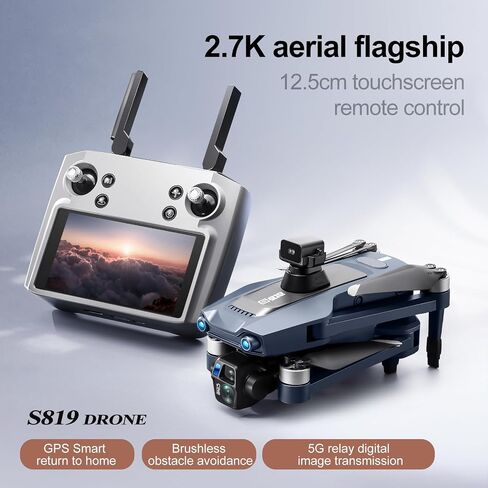GPS Drone with One Key Airdrop (1 pound), 5G Technology, Brushless Motor, 360° Laser Obstacle Avoidance, 5 Inch Touch - Screen Display Remote Controller, 2.7K Real Pixels, 3 Axis Gimbal Camera, Auto Return (Go Home), One Key Follow (Follow me), Speed Adju in Kuwait