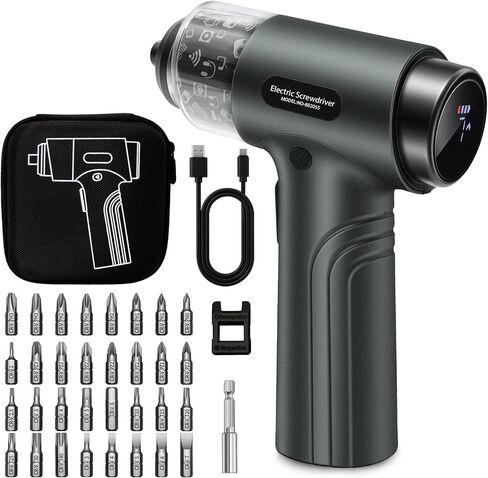 32in1 Electric Screwdriver 7 Torque for Home Repair | Digital display, LED light, 2500mAh battery, motor lock, 1/4" hex, for electronics, furniture, DIY in Kuwait