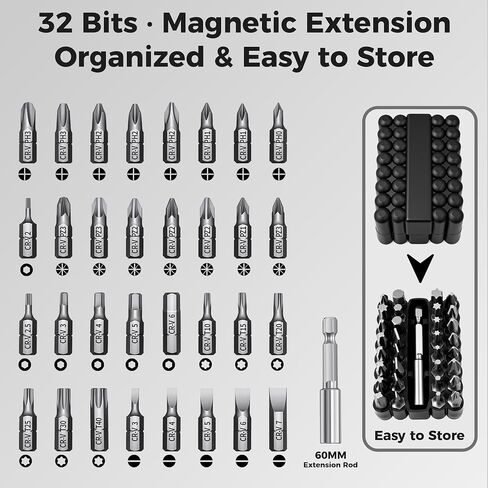 32in1 Electric Screwdriver 7 Torque for Home Repair | Digital display, LED light, 2500mAh battery, motor lock, 1/4" hex, for electronics, furniture, DIY in Kuwait