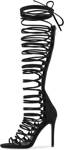 MissHeel Womens Knee High Lace Up Strappy Heels with Zipper Gladiator Stiletto Strap Up Thigh High Heel in Kuwait