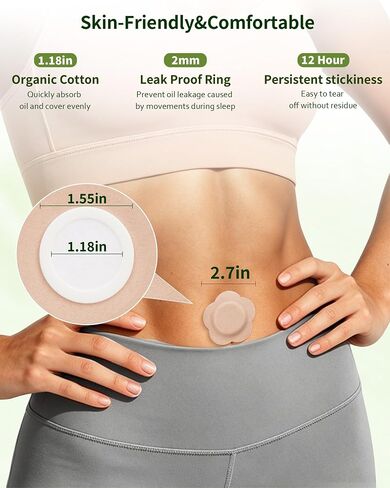48PCS Castor Oil Patches, Leak-Proof Belly Button Patch Cover | Disposable Castor Oil Pack Wraps with Organic Cotton Patches, Castor Oil Not Included, Portable & Breathable, Skin-Friendly in Kuwait