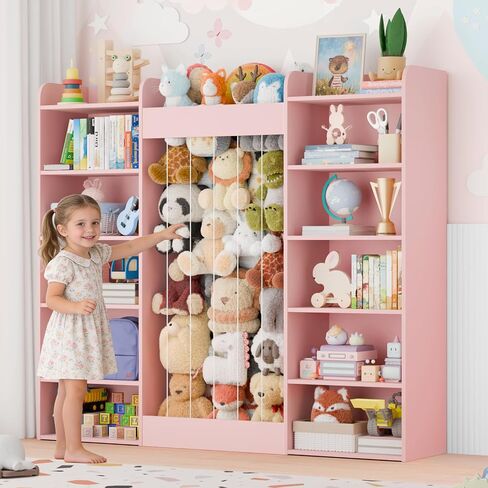 VontinT 63" W Toy Storage, Stuffed Animal Storage with 233L for 100+ Plush Toys, 12-Tier Kids Bookshelf with 10 Cube Storage, Large Toy Organizer Shelf for Boys/Girls, Playroom/Kids Room/Classroom in Kuwait