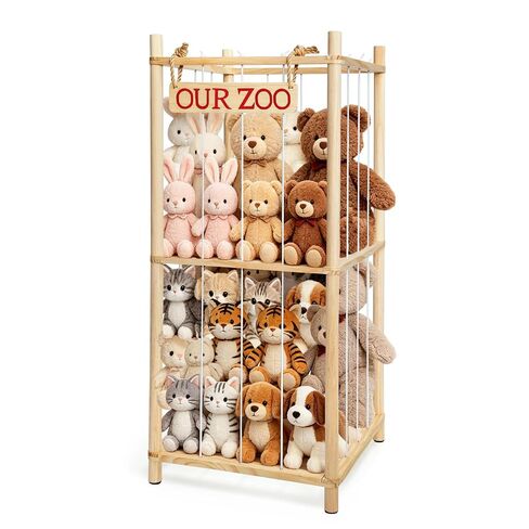 Fuilee Stuffed Animal Storage Zoo,Natural Pine Wood,Large | Plush Toy Organizer Rack, Large Capacity Elastic Toy Holder, Round Corner, Easy Assembly, For Bedroom Playroom Nursery in Kuwait