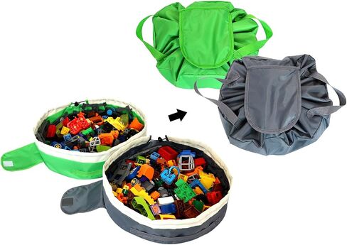 Toy Storage Bag for Lego - 2 PCS Mini Toy Play Mat Bag by Drawstring (Green and Grey) in Kuwait