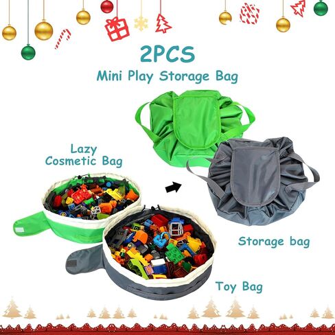 Toy Storage Bag for Lego - 2 PCS Mini Toy Play Mat Bag by Drawstring (Green and Grey) in Kuwait