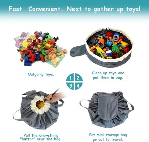 Toy Storage Bag for Lego - 2 PCS Mini Toy Play Mat Bag by Drawstring (Green and Grey) in Kuwait
